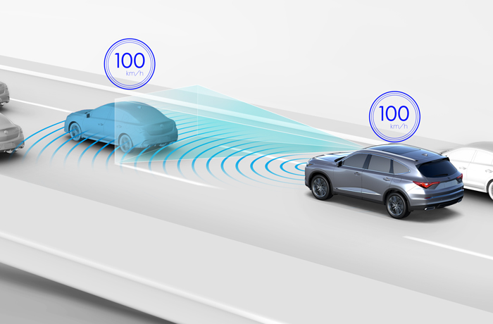 Front view of a Honda vehicle transmitting radar.